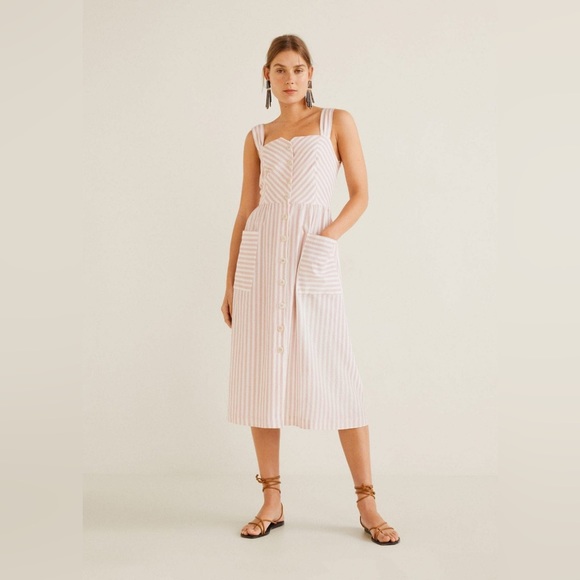 Mango Pink Sundress Sleeveless Square Neck Midi - Picture 1 of 6